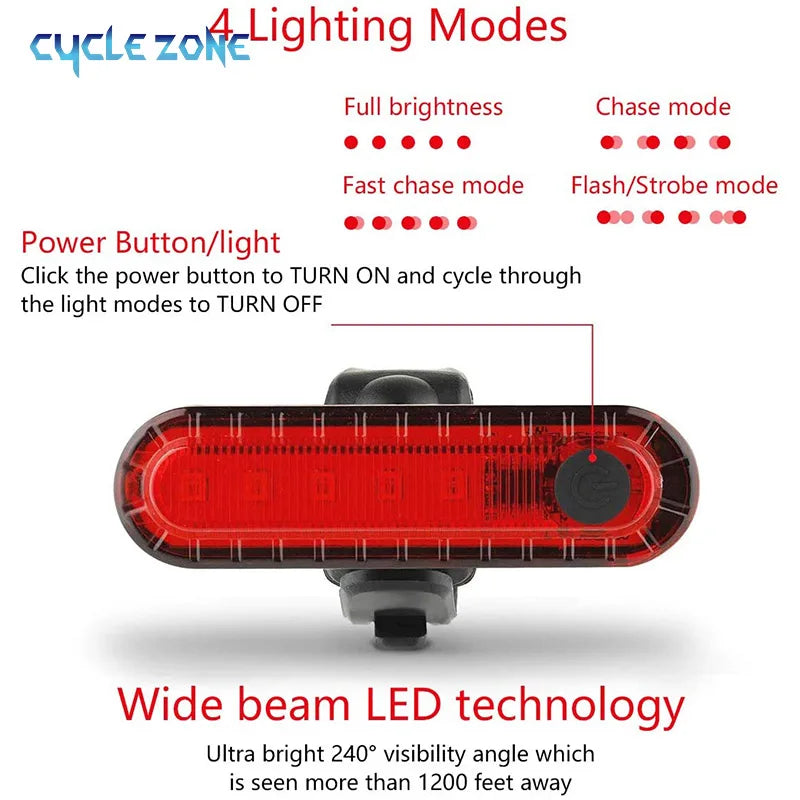 Feu arrière de vélo LED rechargeable par USB