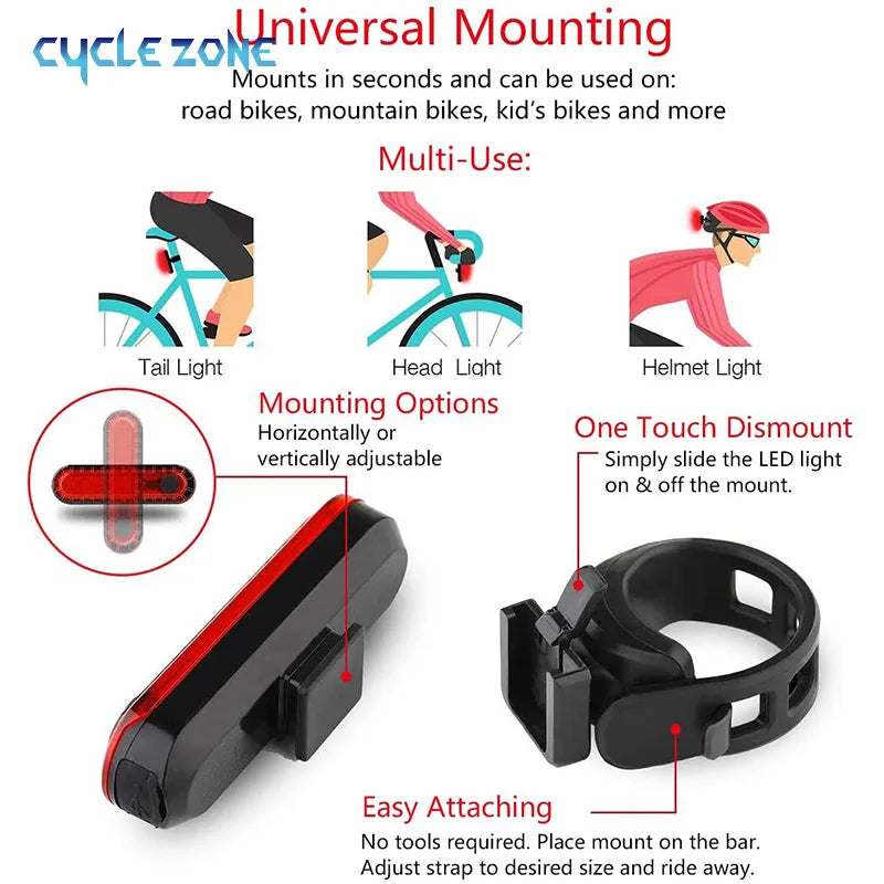 Feu arrière de vélo LED rechargeable par USB
