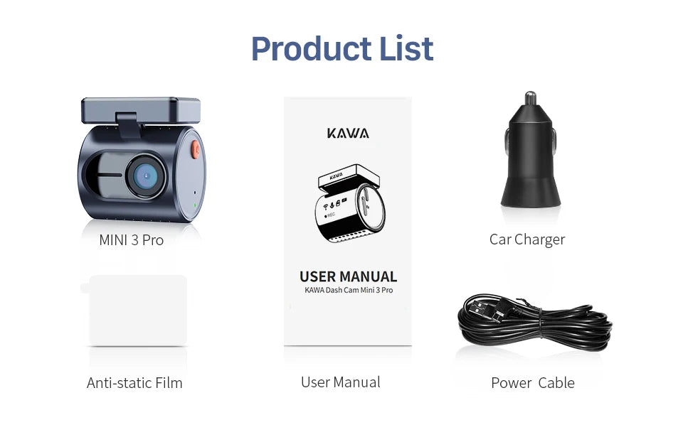 2K KAWA MINI 3 Pro caméras pour voiture DVR petite caméra de tableau de bord 24 Parking enregistreur vidéo automatique WiFi APP commande vocale voiture dashcam