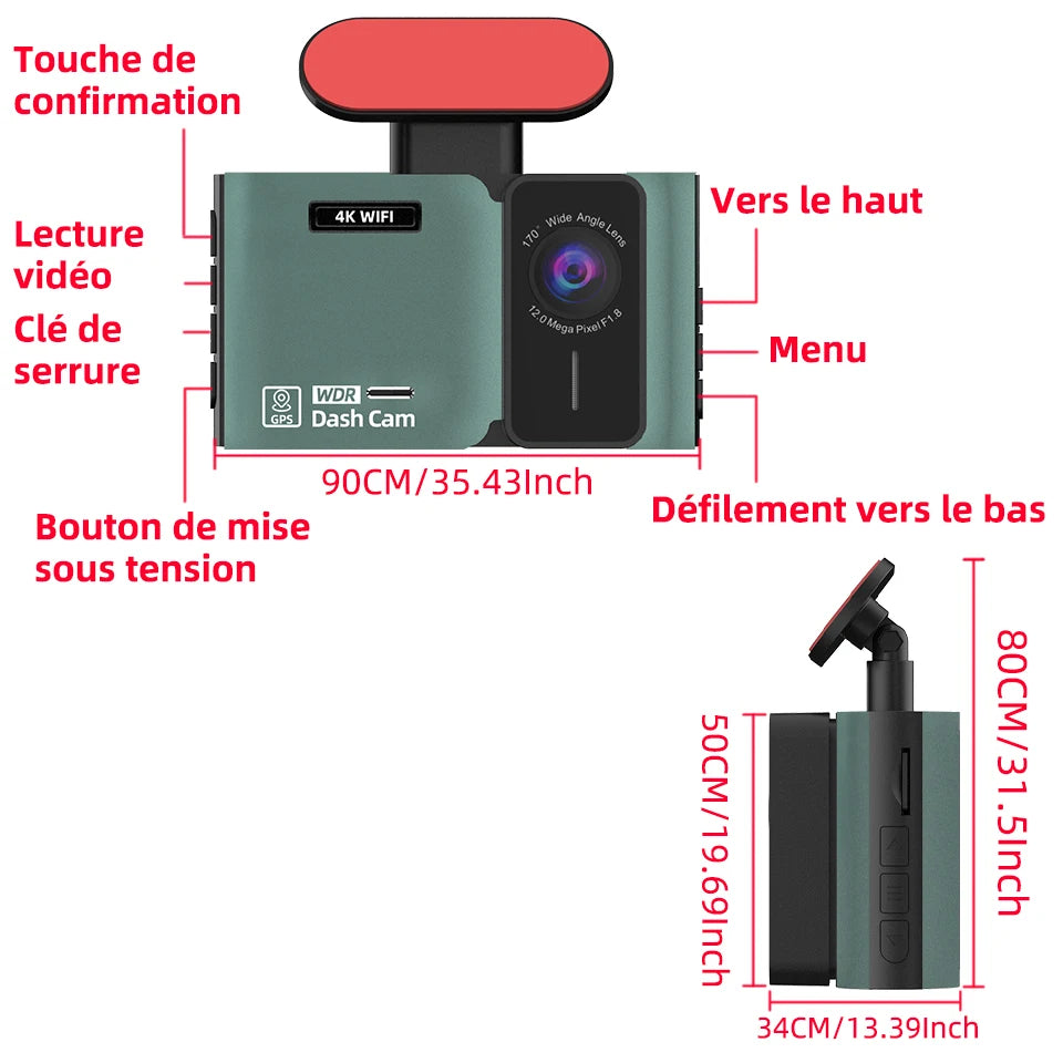 Caméra de tableau de bord 4K Ultra haute définition, Support de vitesse, affichage réel, enregistrement en boucle en option, caméra arrière 2.5K, enregistreur de conduite