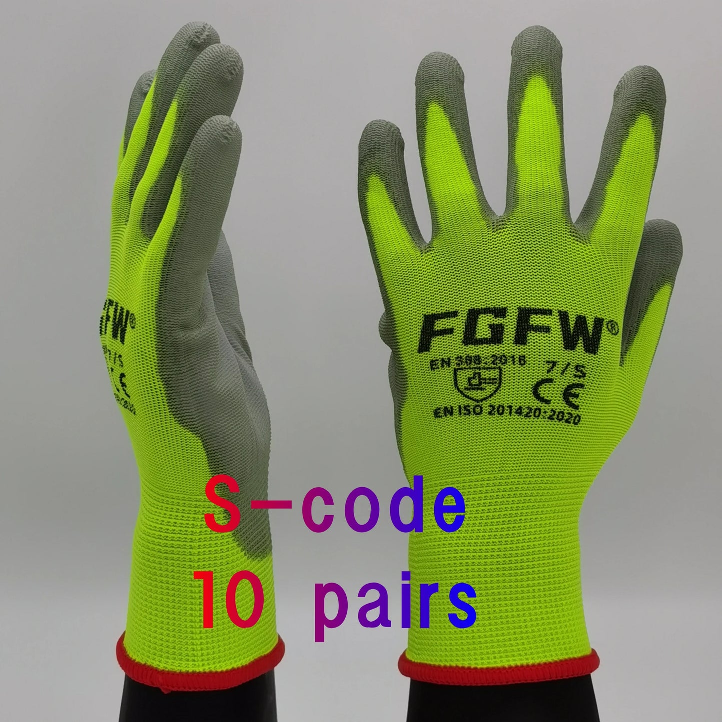 10 paires de gants de travail enduits de PU – certifiés SO20471,