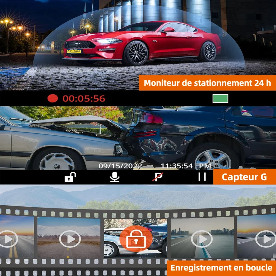 Caméra de tableau de bord 4K Ultra haute définition, Support de vitesse, affichage réel, enregistrement en boucle en option, caméra arrière 2.5K, enregistreur de conduite