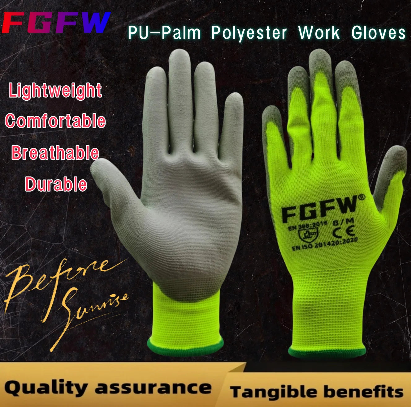 10 paires de gants de travail enduits de PU – certifiés SO20471,