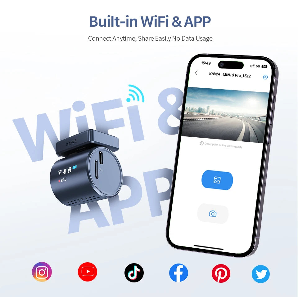 2K KAWA MINI 3 Pro caméras pour voiture DVR petite caméra de tableau de bord 24 Parking enregistreur vidéo automatique WiFi APP commande vocale voiture dashcam