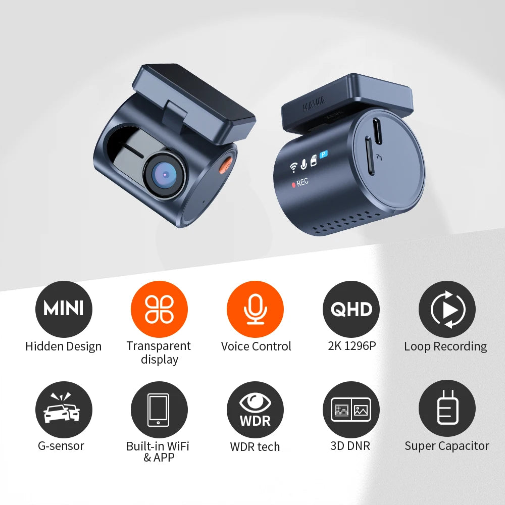2K KAWA MINI 3 Pro caméras pour voiture DVR petite caméra de tableau de bord 24 Parking enregistreur vidéo automatique WiFi APP commande vocale voiture dashcam