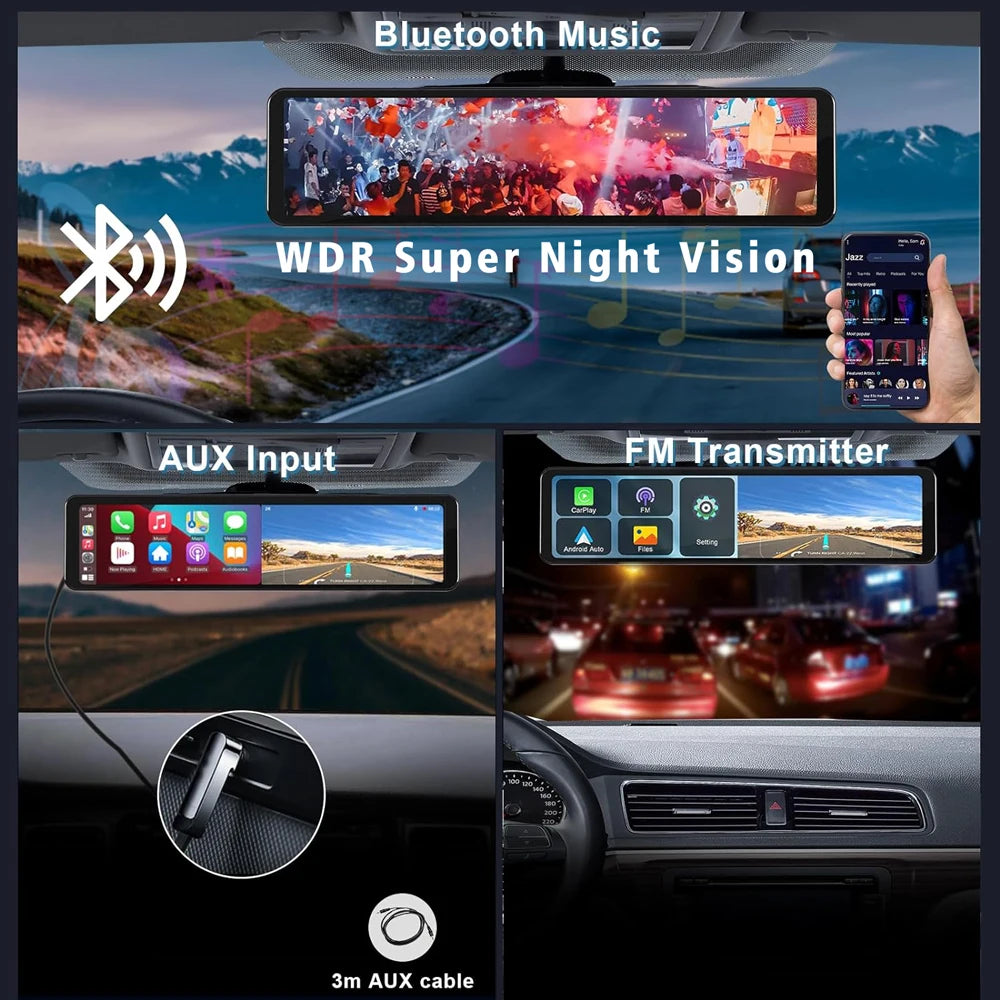 Carplay Android Auto Dash Cam GPS WIFI BT  11 " 4K 2160P voiture Dvr