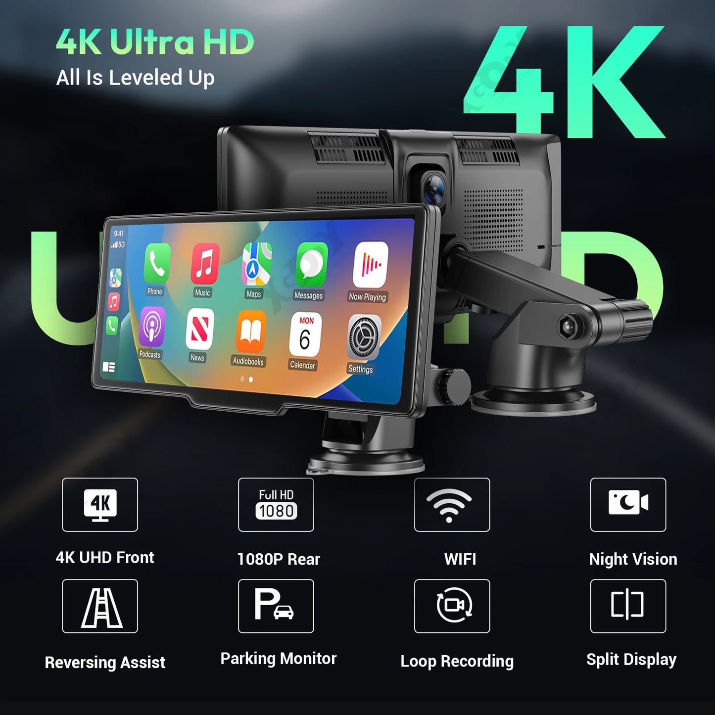 4K 10,26" Écran Tactile Caméra  IOS/Android  Sans Fil Double