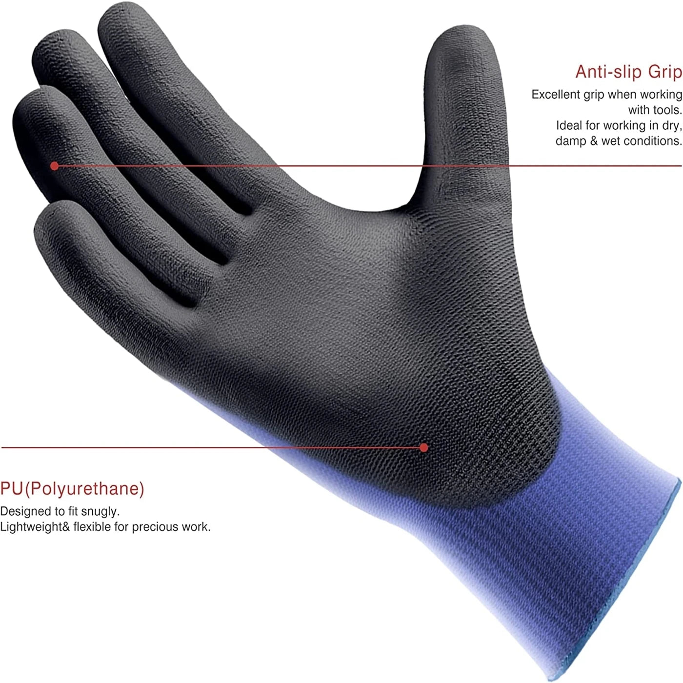 3 Paires de gants de travail ultra-minces enduits de PU