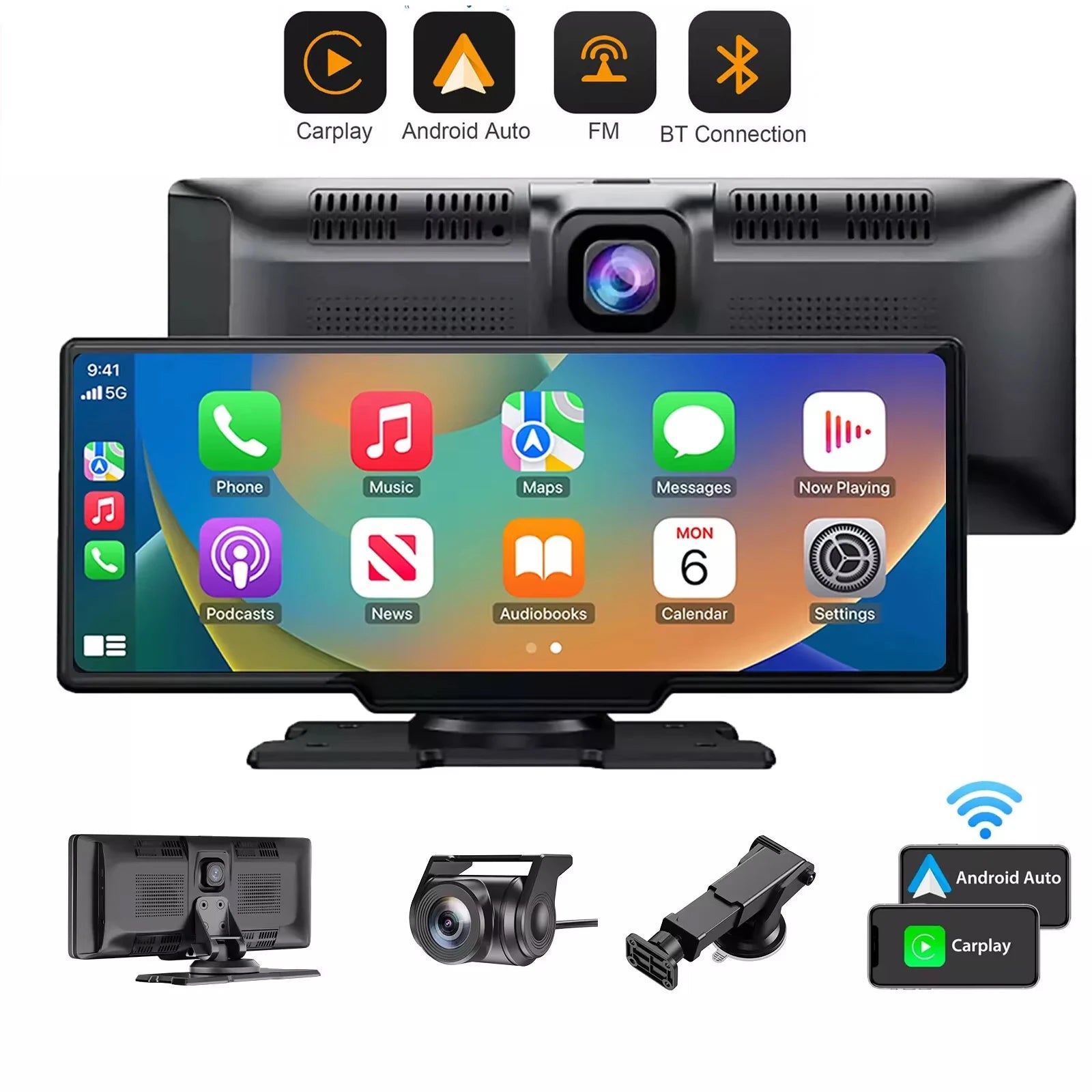 4K 10,26" Écran Tactile Caméra  IOS/Android  Sans Fil Double
