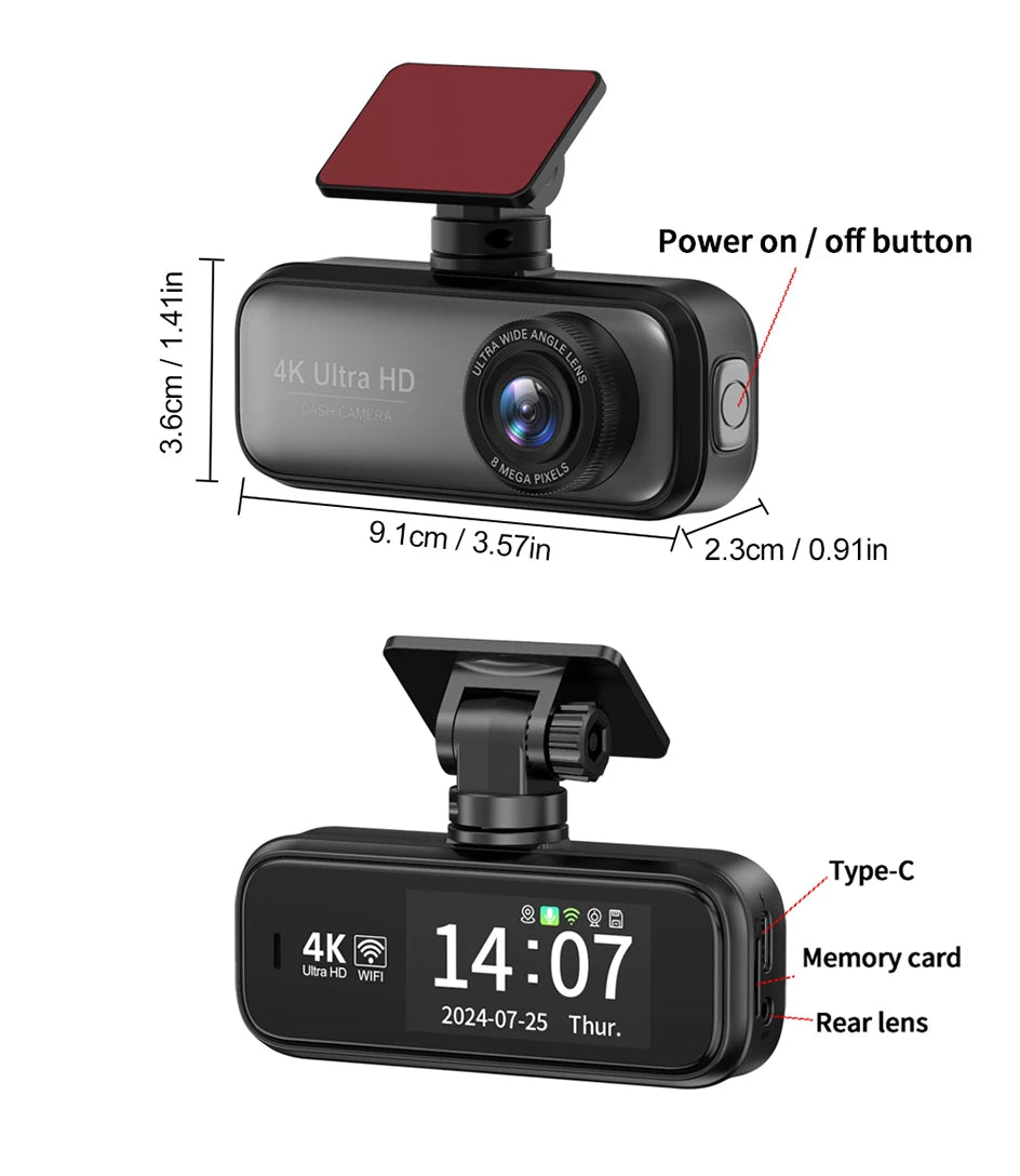 Mini DashCam 4K voiture vidéo  caméra arrière WIFI GPS