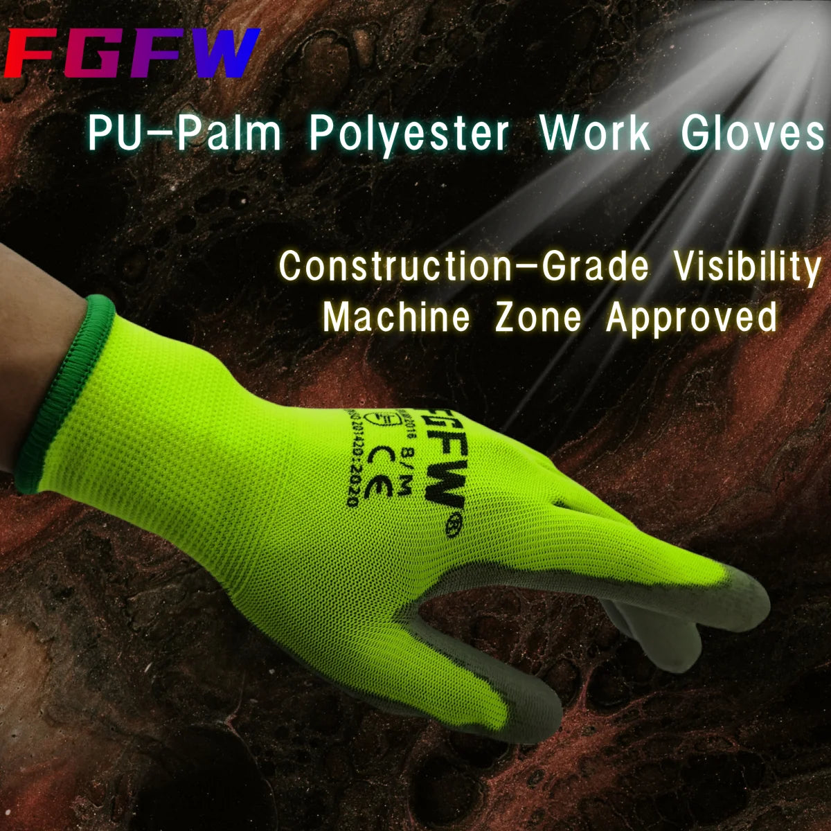 10 paires de gants de travail enduits de PU – certifiés SO20471,