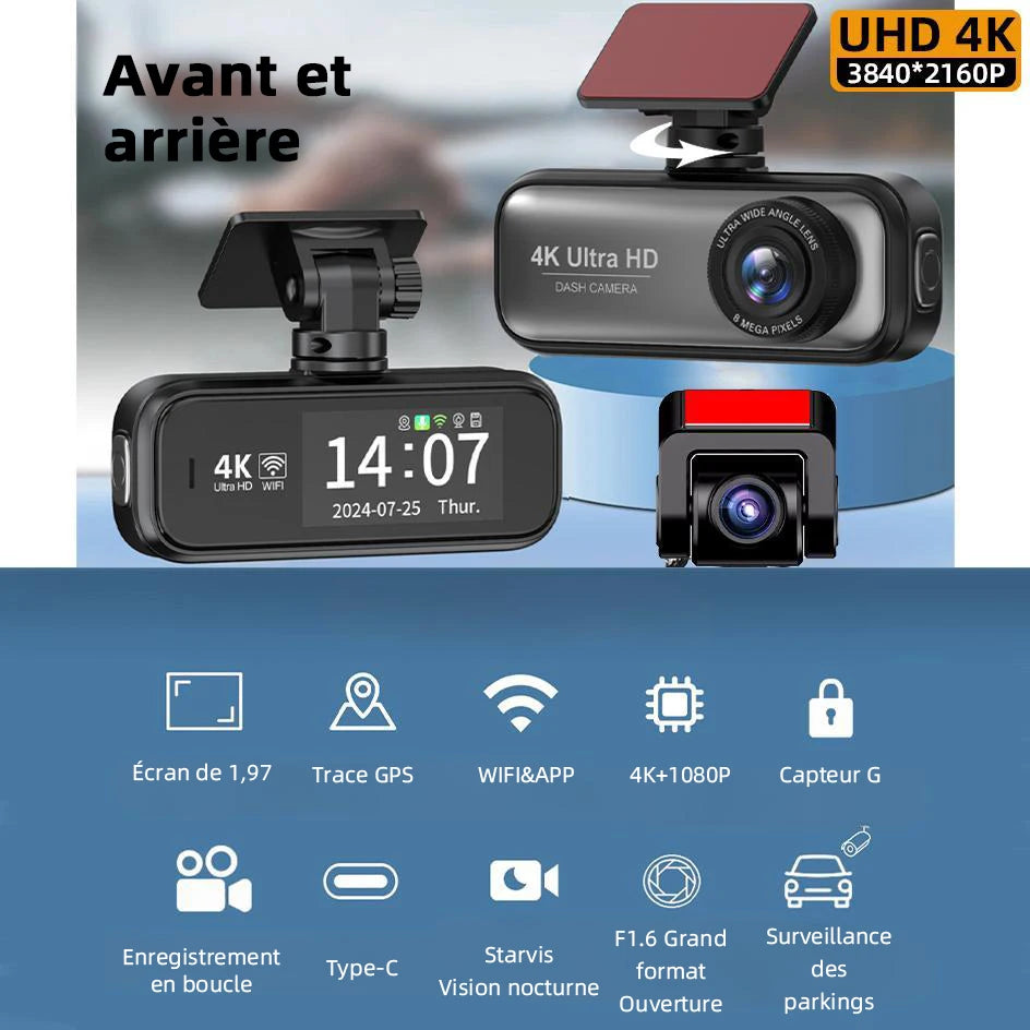 Mini DashCam 4K voiture vidéo  caméra arrière WIFI GPS