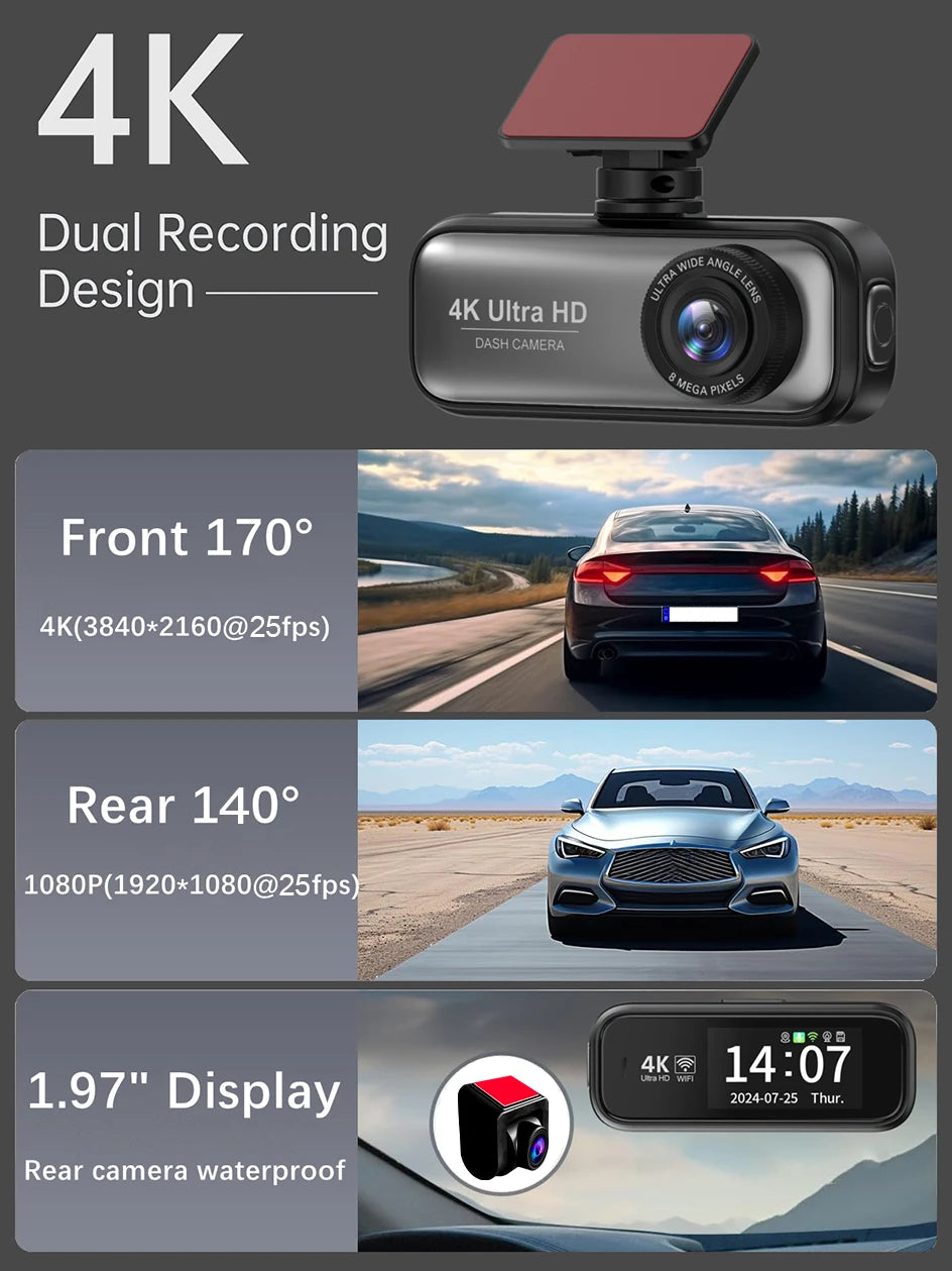 Mini DashCam 4K voiture vidéo  caméra arrière WIFI GPS