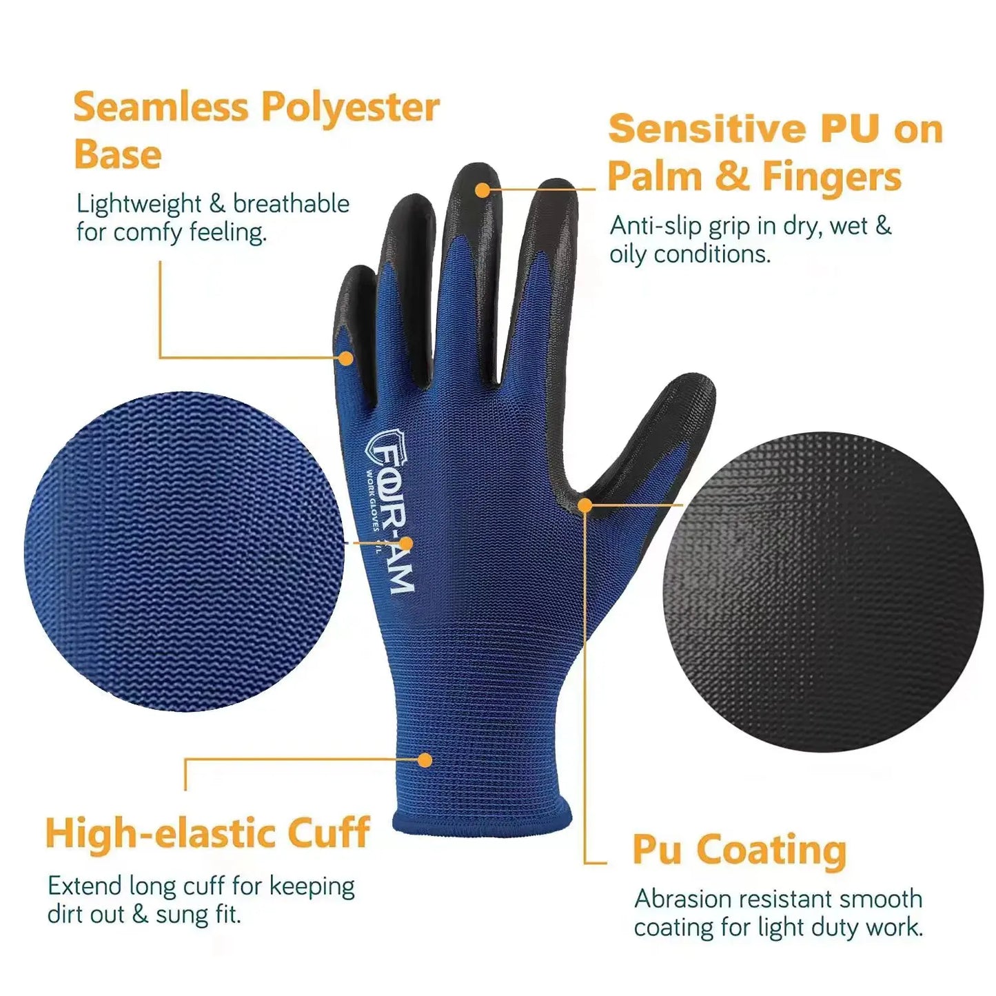 3 Paires de gants de travail ultra-minces enduits de PU