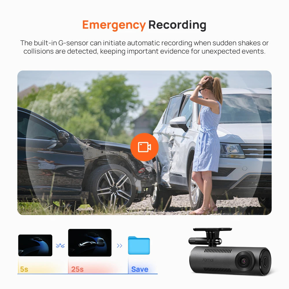 Caméra de tableau de bord  1 130 ° FOV Smart Voice Control Support Parking
