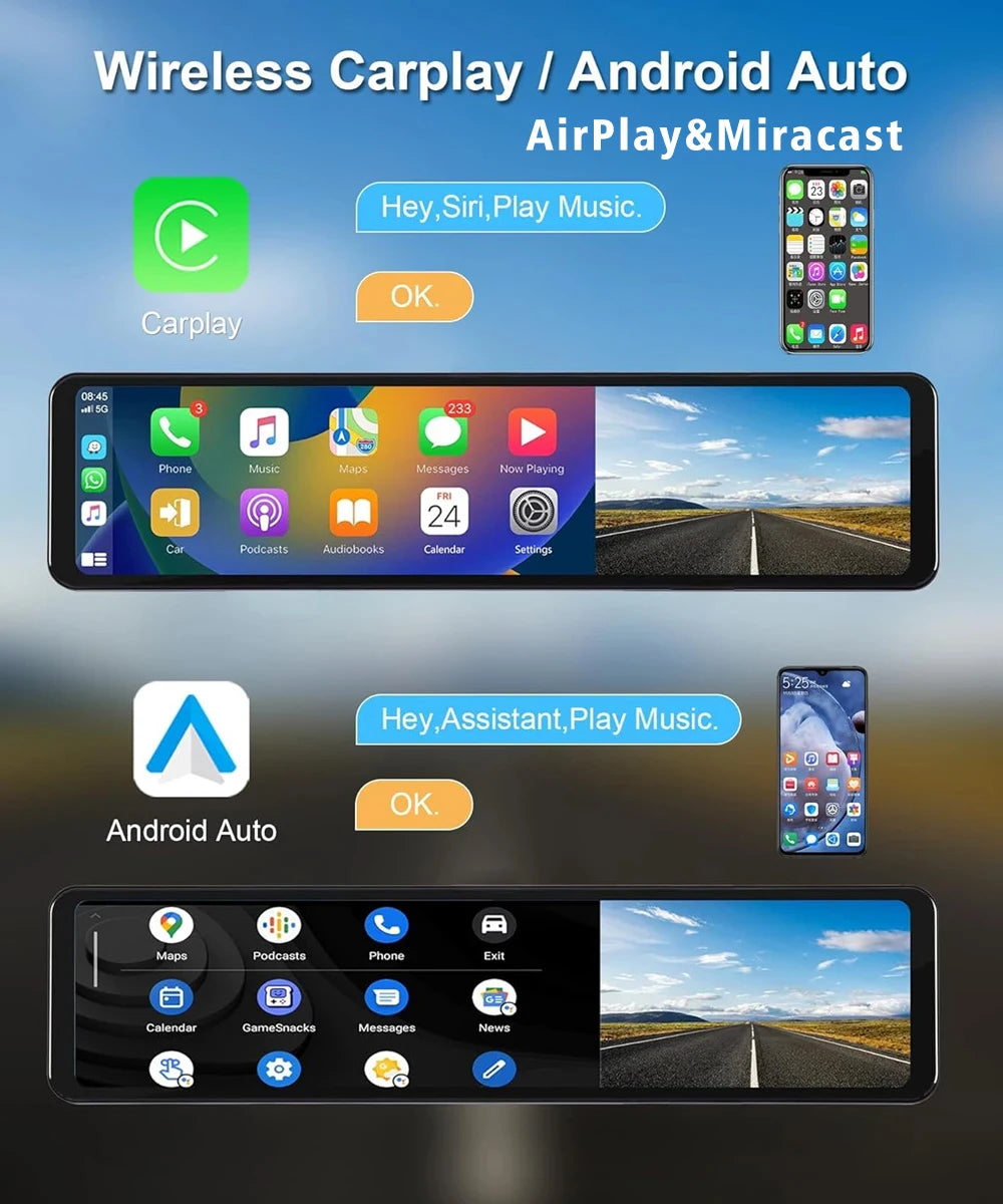 Carplay Android Auto Dash Cam GPS WIFI BT  11 " 4K 2160P voiture Dvr