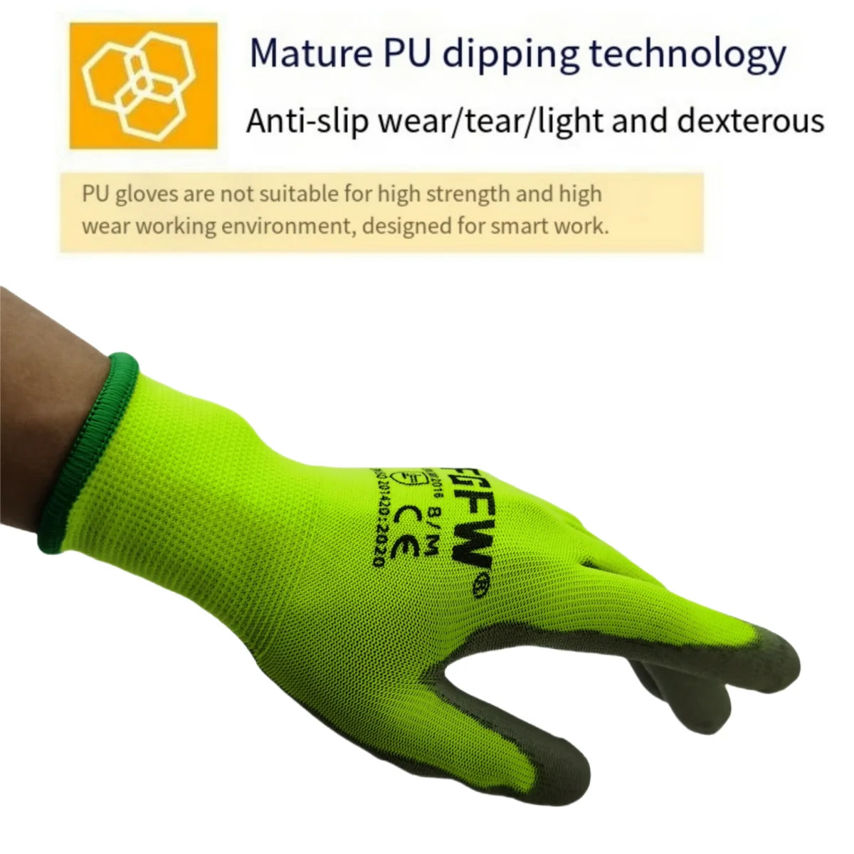 10 paires de gants de travail enduits de PU – certifiés SO20471,