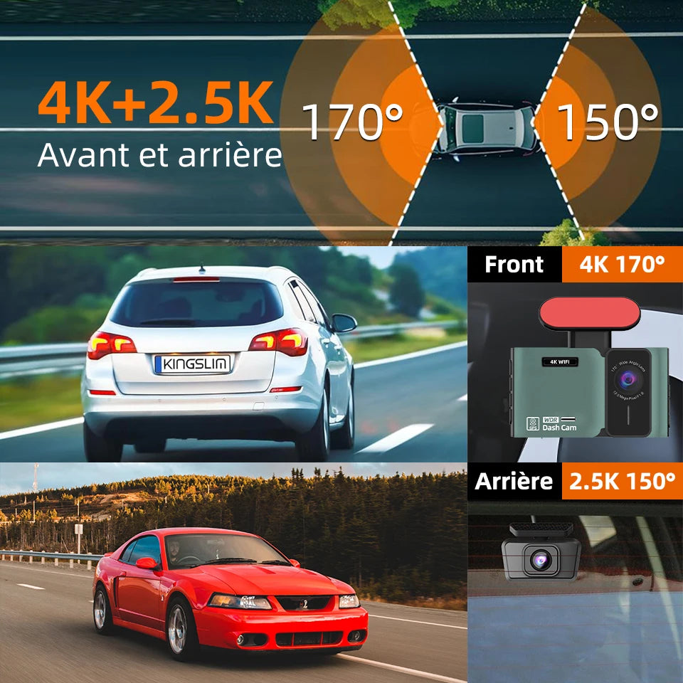 Caméra de tableau de bord 4K Ultra haute définition, Support de vitesse, affichage réel, enregistrement en boucle en option, caméra arrière 2.5K, enregistreur de conduite