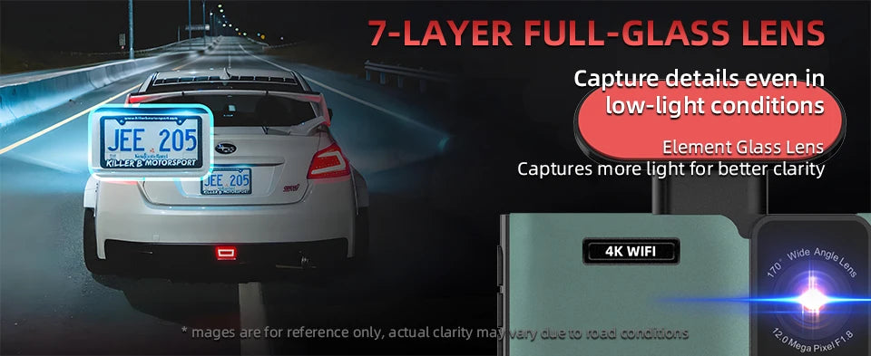 Caméra de tableau de bord 4K Ultra haute définition, Support de vitesse, affichage réel, enregistrement en boucle en option, caméra arrière 2.5K, enregistreur de conduite