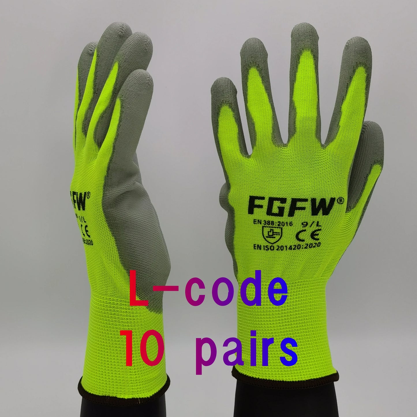 10 paires de gants de travail enduits de PU – certifiés SO20471,