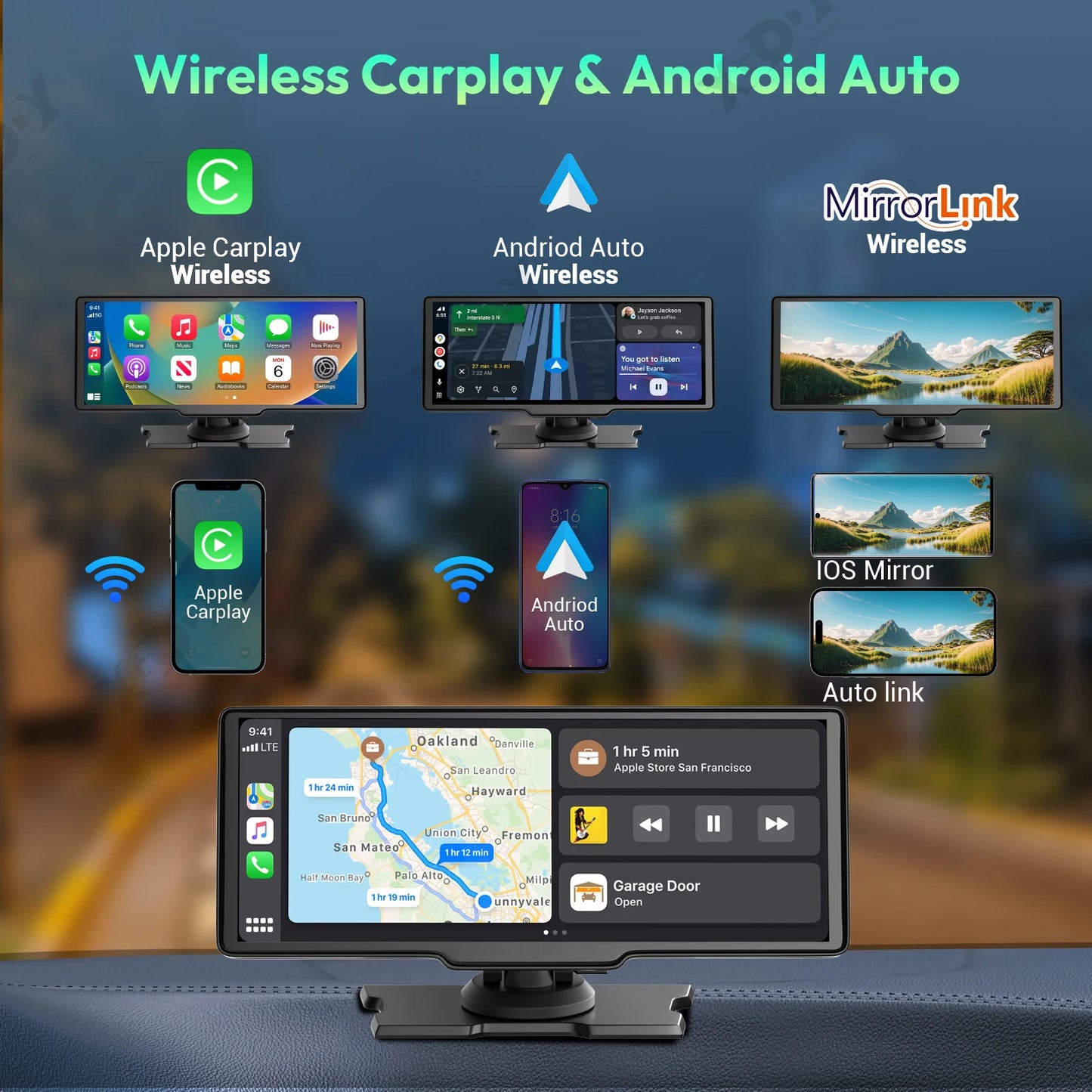 4K 10,26" Écran Tactile Caméra  IOS/Android  Sans Fil Double