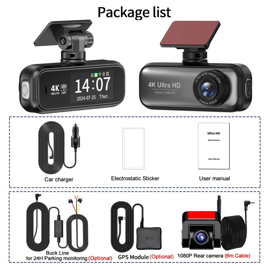 Mini DashCam 4K voiture vidéo  caméra arrière WIFI GPS