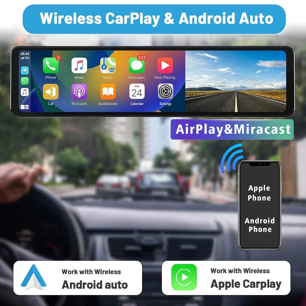 Carplay Android Auto Dash Cam GPS WIFI BT  11 " 4K 2160P voiture Dvr