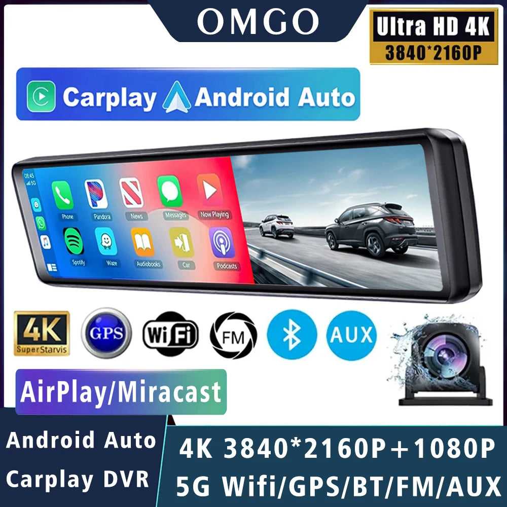 Carplay Android Auto Dash Cam GPS WIFI BT  11 " 4K 2160P voiture Dvr