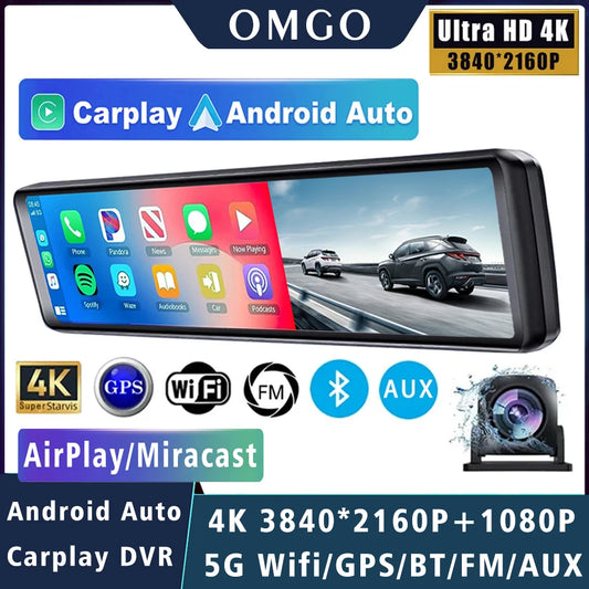 Carplay Android Auto Dash Cam GPS WIFI BT  11 " 4K 2160P voiture Dvr