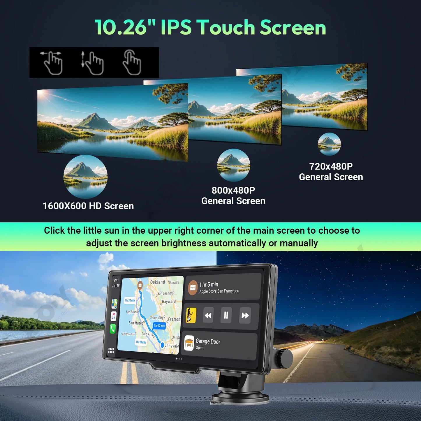 4K 10,26" Écran Tactile Caméra  IOS/Android  Sans Fil Double
