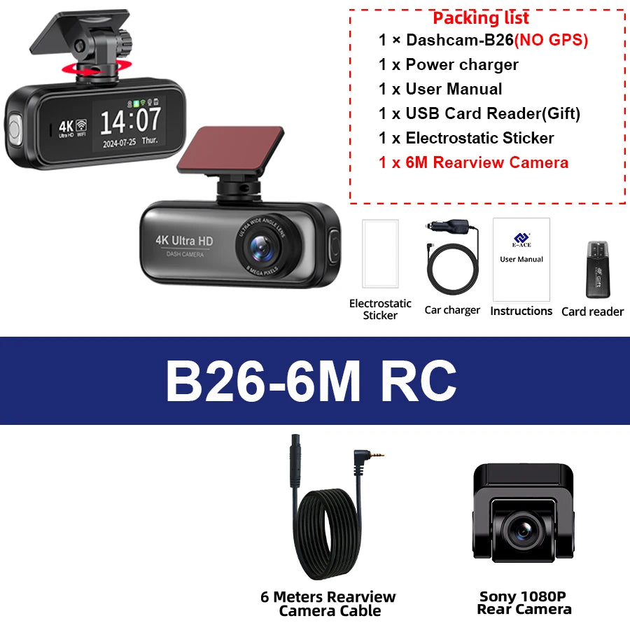 Mini DashCam 4K voiture vidéo  caméra arrière WIFI GPS