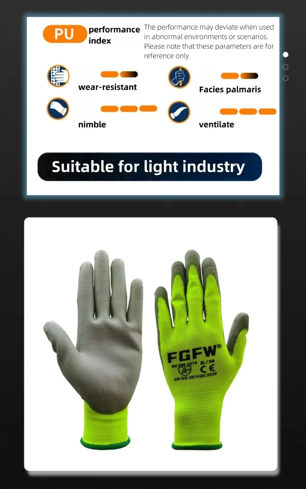 10 paires de gants de travail enduits de PU – certifiés SO20471,