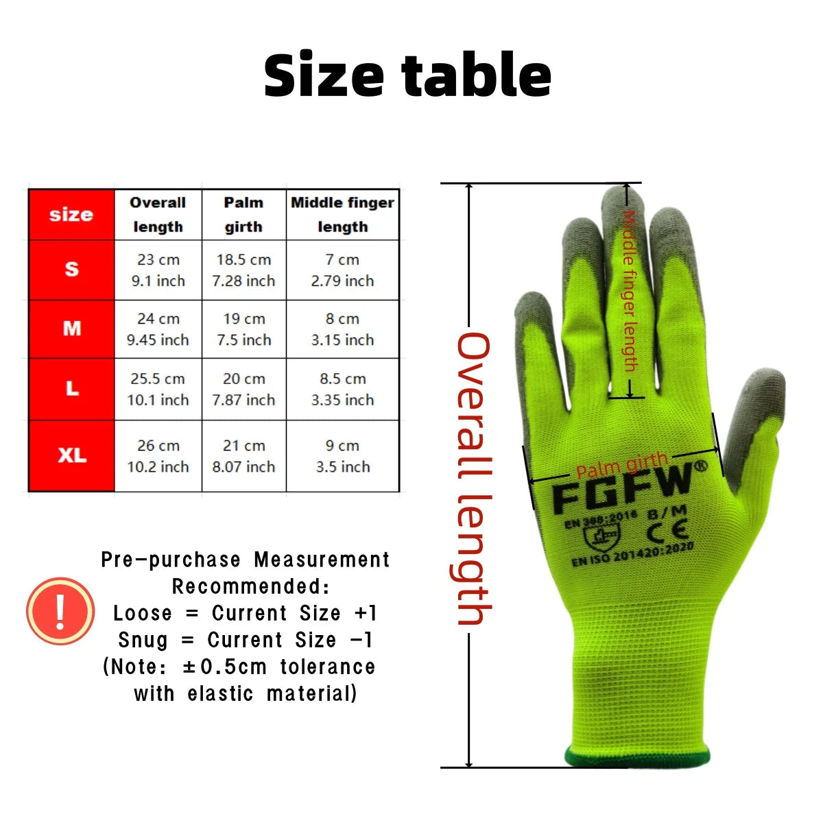 10 paires de gants de travail enduits de PU – certifiés SO20471,