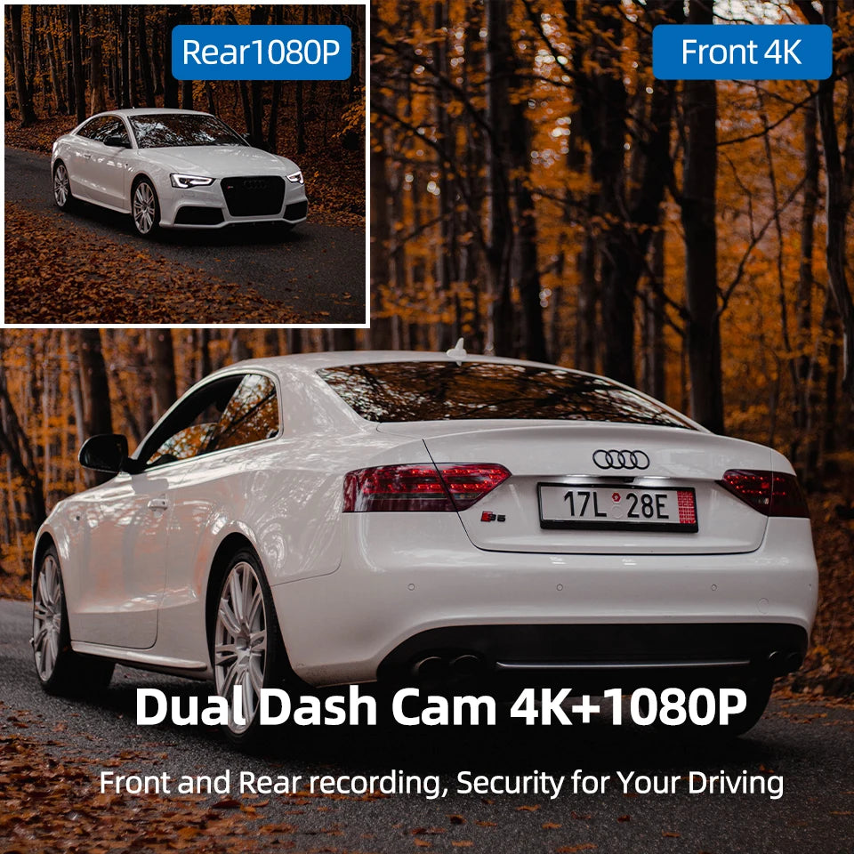 E-ACE caméra Prada UHD 4K avec GPS WiFi vision nocturne 24h boucle de stationnement touristes canal statique 4K avant et 1080P arrière lentille touristes