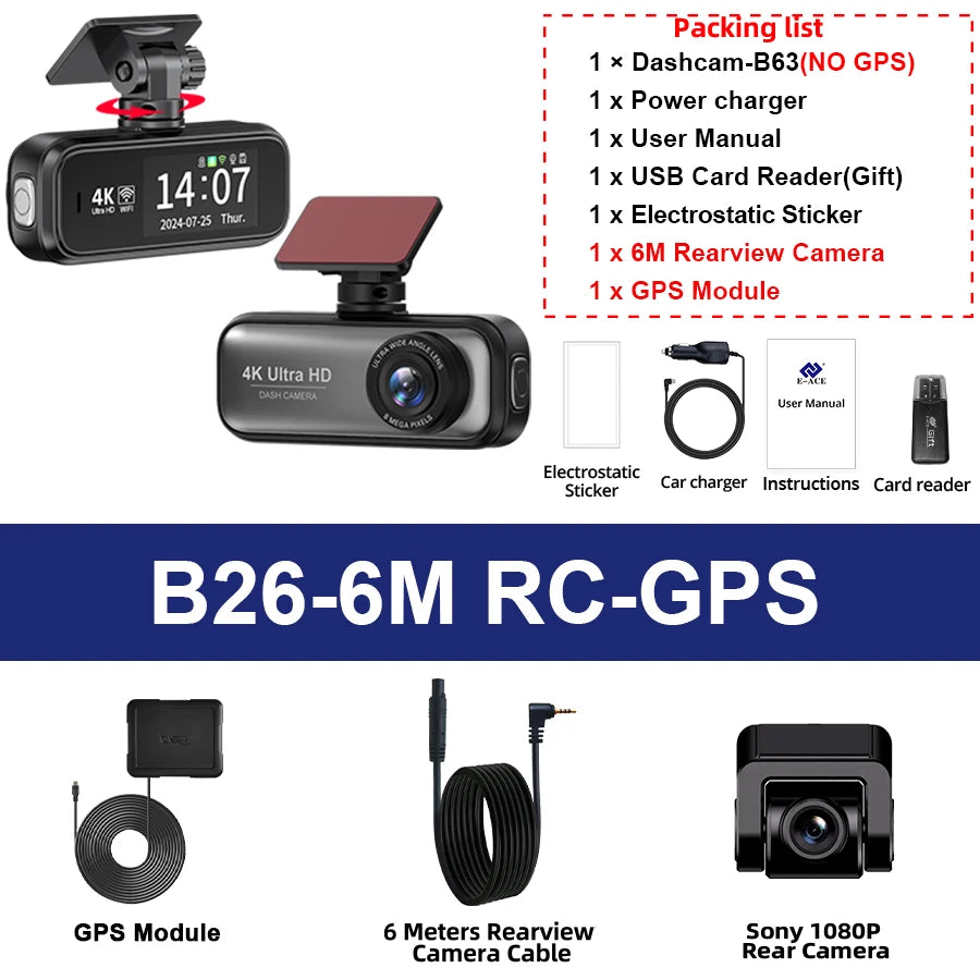 Mini DashCam 4K voiture vidéo  caméra arrière WIFI GPS