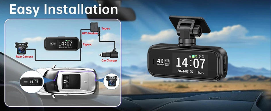 Mini DashCam 4K voiture vidéo  caméra arrière WIFI GPS