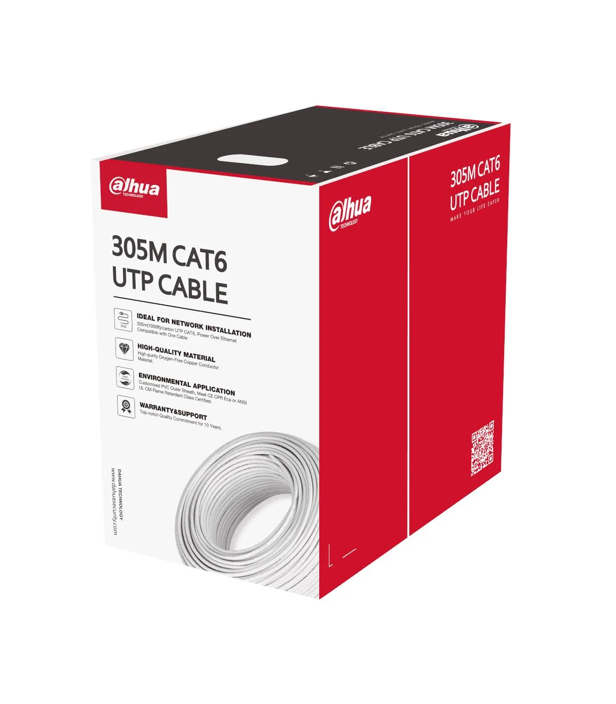 BOBINE DE CÂBLE RÉSEAU Dahua 305M CAT6 UTP 100% Cuivre Pur blindé 4P