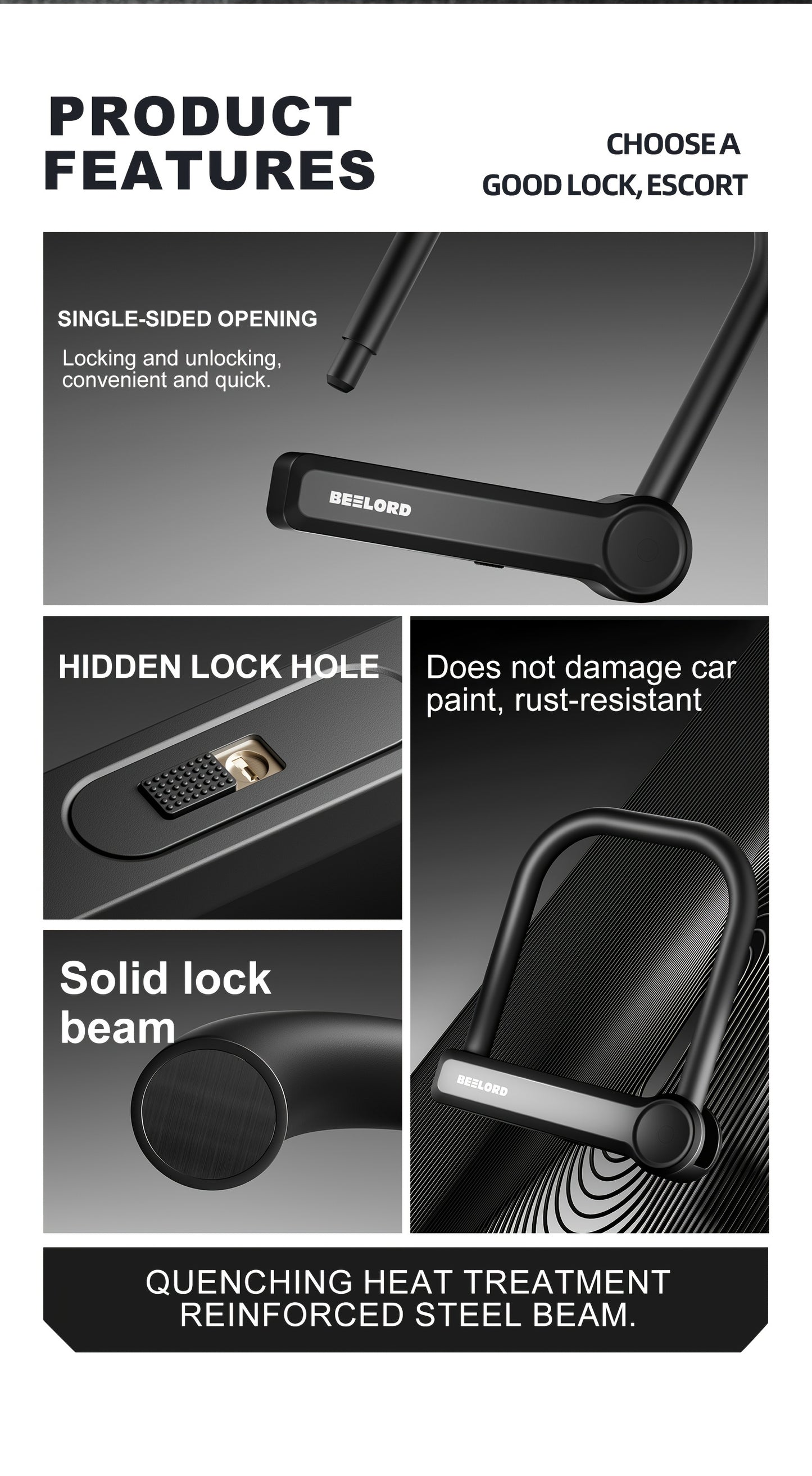 BEELORD Cadena Haute sécurité U-Lock