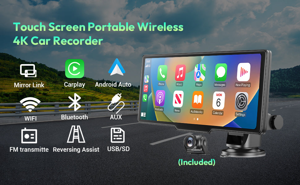 4K 10,26" Écran Tactile Caméra  IOS/Android  Sans Fil Double